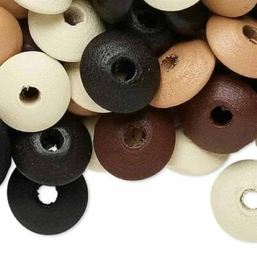 100 Brown Tan White Black Earth Tones 14x6mm Round Rondelle Wood Beads Wholesale